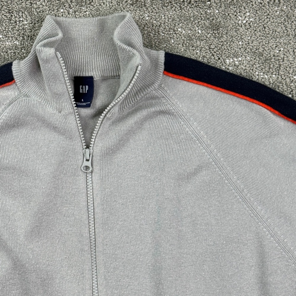 Gap Zip Up Sweater Mens Large Gray Side Stripe Mock Neck Vintage Athletic Y2K